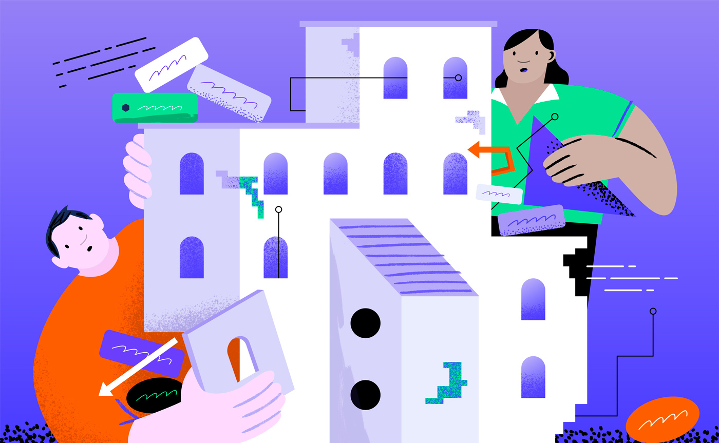 Architect Erosion app architecture branding conceptual data design editorial flat home icon illustration people server tech texture ui vector