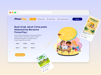 PintarPlay - Edutech for Kids ai rida marliana animation book book store childrenapp ebook education edutech fun learing glasmorphism kids app kids frienly kidseducation learning library neumorphisme reading app ui website website app