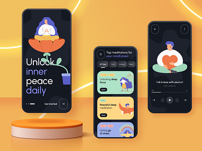 Meditation App app calm colors concept design health illustration meditation mental health app mental wellness mindfulness mobile positive energy self care sleep aid ui ux