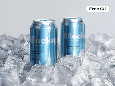 Ice Cubes & Soda Cans Mockup 330ml beverage can cans download drink free freebie freeze frost frozen ice ice cube icy mockup photoshop pixelbuddha psd soda template