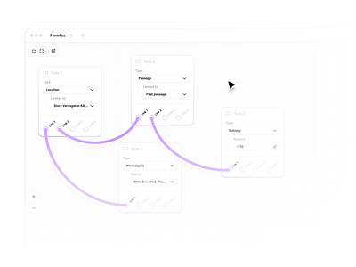 Rule engine software admin administration connection desktop engine formfac infinite canvas links product design program purple rule rule engine software ui