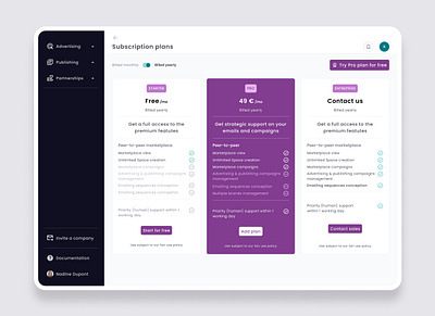 Subscription plans appdesign cleandesign crm designsystem fintech freemium marketing solution minimalistic payment plans productdesign responsiveui saas software design subscriptions ui ux webapp