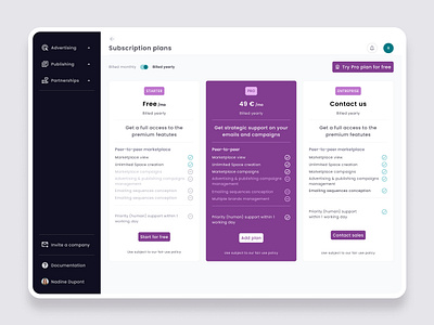 Subscription plans appdesign cleandesign crm designsystem fintech freemium marketing solution minimalistic payment plans productdesign responsiveui saas software design subscriptions ui ux webapp