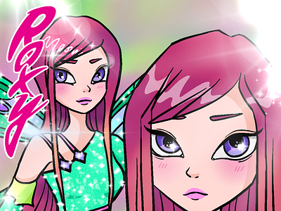 Winx Club, Roxy - 90s Anime Style Fanart 90s anime art character cute digital art drawing fanart illustration pink procreate winx winx club