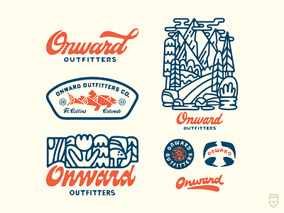 Onward Outfitters Branding badge branding design hand drawn handlettering illustration illustrator lettering logo midwest nature outdoors retro vintage