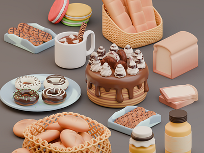 Bakery and pantry 3D icons 3d 3d art 3d blender 3d food 3d icon 3d illustration 3d stylized 3dblender 3dmodeling b3d bakery blender design food food illustration graphic design illustration japanese food stylized ui