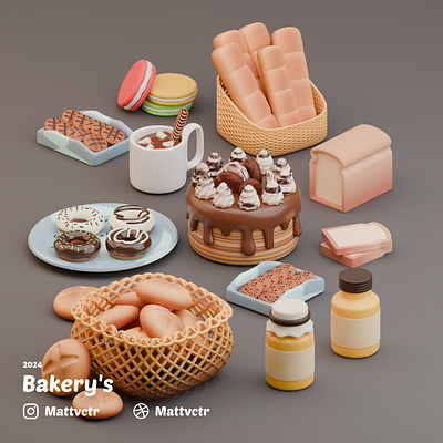 Bakery and pantry 3D icons 3d 3d art 3d blender 3d food 3d icon 3d illustration 3d stylized 3dblender 3dmodeling b3d bakery blender design food food illustration graphic design illustration japanese food stylized ui