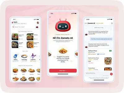 Introducing Zomato AI agents ai ai tech app branding chat chatbot design food illustration introduction menu microsoft mobile order pattern splash ui ux website