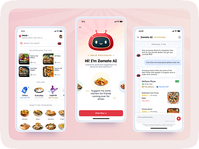 Introducing Zomato AI agents ai ai tech app branding chat chatbot design food illustration introduction menu microsoft mobile order pattern splash ui ux website