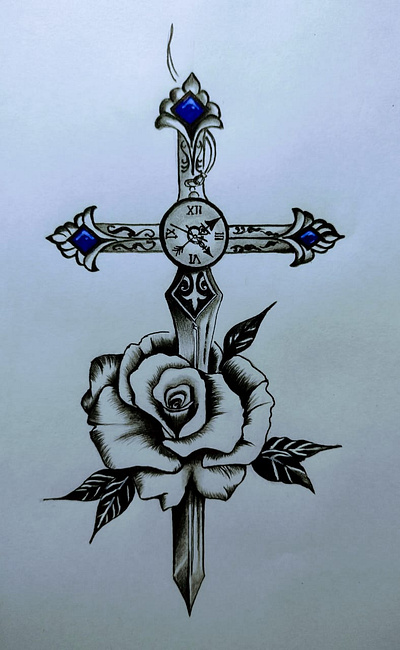 Delicate Yet Fierce: Pencil Art of a Sword and Rose concept hand drawn sharpandsoft sketch with pencil theme