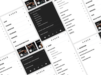 Refined and Optimized Mobile Navigation ✦ Kaged design design agency ecommerce gym brand mobile menu mobile navigation redesign shopify agency shopify design shopify development supplements brand ui