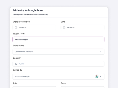 Share Entry Form Design buttons entry form fields form modal ui ux user interface