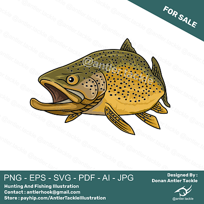 Brown Trout Fishing Illustration Design For Sale. brown trout fishing logo trout fishing illustration trout fishing logo trout vector