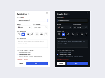 Goal Creation | ◑ Light and Dark mode dark mode figma goal creation light mode product design ui ux vector