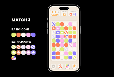 MATCH 3 UX DESIGN 2d 3d animation appstore branding design game design icons illustration interface iphone logo match 3 minimalism mobile product screen ui ux windows