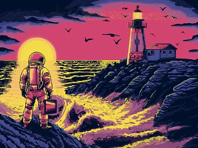 Lost Lighthouse astronaut design grunge halftone illustraion illustration lighthouse lost sol space