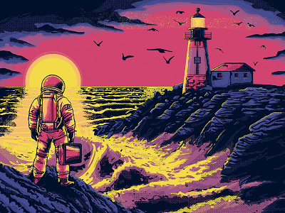 Lost Lighthouse astronaut design grunge halftone illustraion illustration lighthouse lost sol space