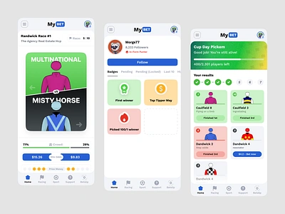 MyBet - Horse Racing Betting App app app ui bet betting blockchain casino crypto flat ui gambling game gaming horse horse racing igaming mobile app rewards sport sportsbook swap