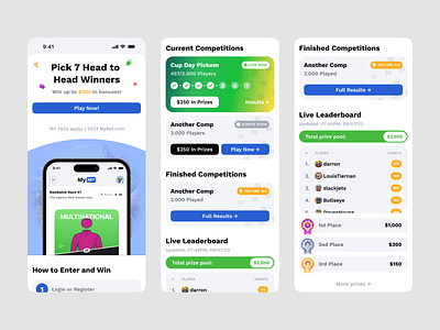 MyBet - Horse Racing App / Landing app app ui banner betting blockchain casino crypto gambling game gaming home page horse horse racing igaming landing leaderboard mobile ui progress rewards steps