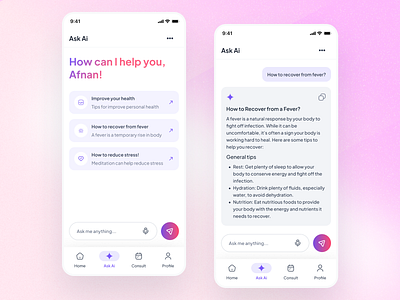 AI - Health improvement app ai android app chat clean ui design fitness health ios mobile navigation ui ux