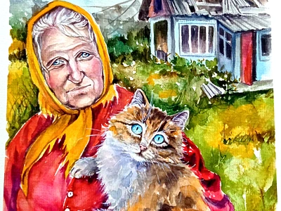 Original Ukrainian painting, Cat, People, Drone and War in Ukrai art cat granny hand painted handmade illustration paint painting ukraine war