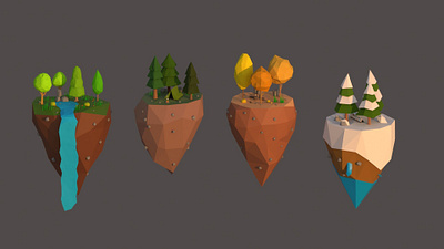 Cartoon low poly flying islands - 4 times of the year 3d art autumn cartoon flying game illustration islands low lowpoly model poly scene spring stylized summer toon trees turbosquid winter