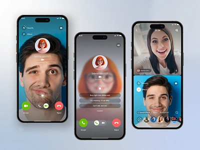 Incoming Video Call audio to video call beautify call camera effects facetime filter full screen incoming call instagram messenger quick replies social media call switch camera ui video video call controls whatsapp