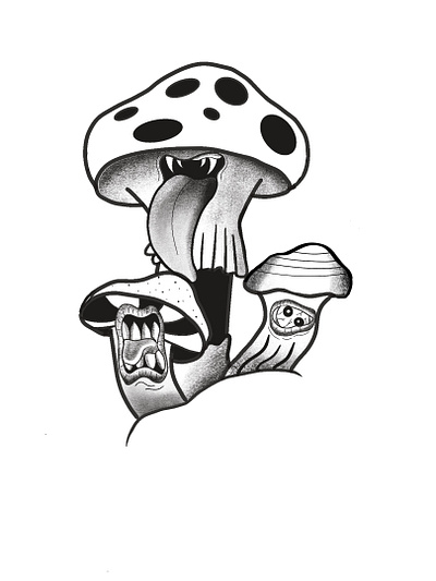 B & W Mushrooms design graphic design illustration