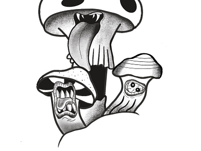 B & W Mushrooms design graphic design illustration