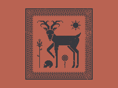 Pixel Art Design - Deer and Skull animal border dark deer illustration nature pattern skull spooky stamp