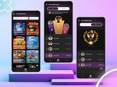 Arcade App - Leaderboards UI arcade game leaderboard games graphic design leaderboards list mobile app pedestal podium points ranking ranks scores ui ui cards ux winner