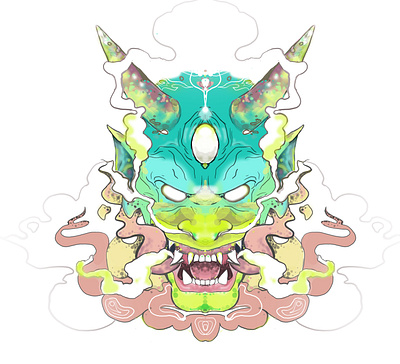 Acid Japanese style digital art graphic design tattoo