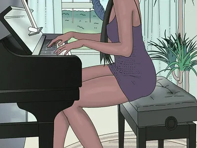 Elegant piano playing illustration procreate