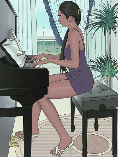 Elegant piano playing illustration procreate