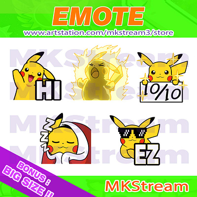 Twitch Emotes Pokemon Pikachu hi, comfy, perfect, rage & ez pack animated emotes anime ash cute design emote emotes ez illustration lightning pichu pikachu pikachu emotes pocket monster pokemon pokemon emotes sub badge thunder twitch sub badges yellow