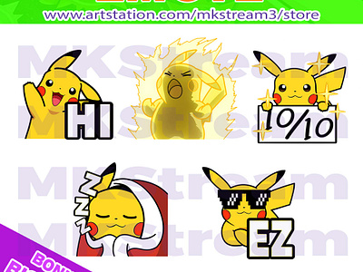 Twitch Emotes Pokemon Pikachu hi, comfy, perfect, rage & ez pack animated emotes anime ash cute design emote emotes ez illustration lightning pichu pikachu pikachu emotes pocket monster pokemon pokemon emotes sub badge thunder twitch sub badges yellow