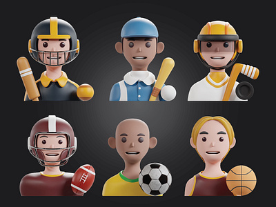 Sports Avatar 3D Icons Pack 3d icons baseball basketball branding cricket football golf graphic design icon illustration rugby soccer sports avatar swimming ui ux