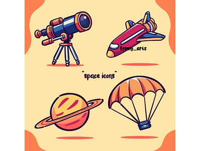 Space Icons Hand Drawn Coloring asteroid astronaut balloon decoration elements helmet icon landing robotic rocket set ship space spaceman spaceship star symbol technology telescope universe