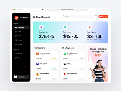 Fundavan - Finance Management Dashboard clean colorfull crm dashboard design finance financial graphic design interface landing page management minimal money planning ui ui design ui ux uidesign web website