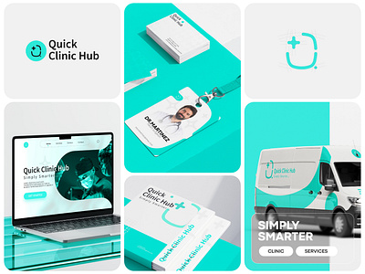 Quick Clinic Hub blue branding card clinic clinic logo design doctor logo folder graphic design happy hospital hospital logo landing logo logo design minimal q logo visual identity web