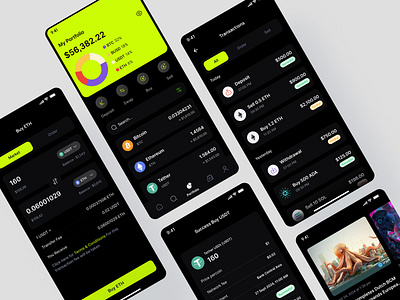 CryptoWave - Transaction & Portfolio Screens App app bitcoin blockchain crypto cryptocurrency defi design etehereum ui design wallet