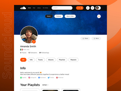 SoundCloud album artist landing page minimal mobile motion music music app music player player playlist podcast redesign singer song soundcloud stream ui ux website