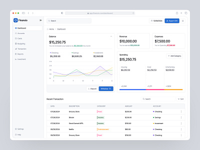 Financio - Financial Dashboard banking barly card clean dashboard design designer finance financial table transaction ui uidesign ux uxdesign uxerflow web web app website