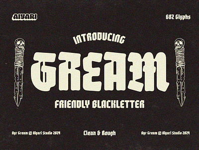 Gream Friendly Blackletter aiyari blackletter blackletter fonts display halloween horror modern blackletter open type retro retro fonts rounded blackletter typeface