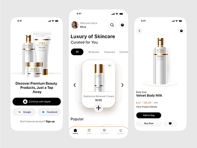 Cosmetic Mobile App app app design beauty beauty app cosmetic app ecommerce app ios app makeup minhaj tavish mobile app mobile app design modern online shopping app salon skin skincare ui ux