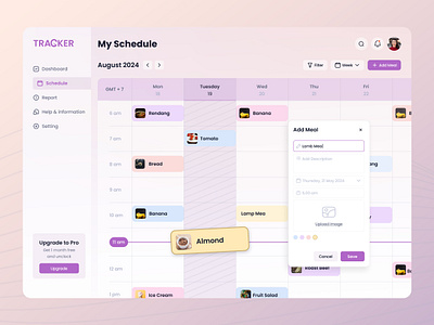TRACKER - Nutrision Dashboard App Scheduling add app dashboard date nutrision protein purple responsive scheduling tracker ui