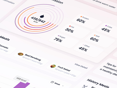 TRACKER - Nutrision Dasboard App - Component Dashboard component dashboard data food gradient meal nutrition process progress protein purple ui vitamin