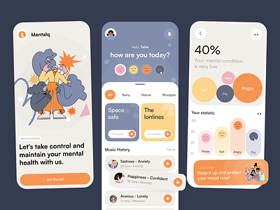 Mentalq - Mental Health App app app design design health app healthcare mental mental health mental health app mobile mobile app mood self care ui ui design ui ux ux wellness