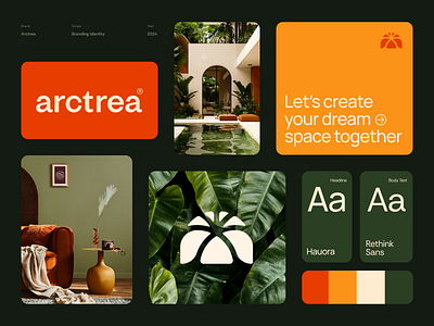 Arctrea - Architecture Firm Brand Identity arch architect architecture brand identity branding corporate editorial firm green interior mediterranean orange real estate startup tropical ui