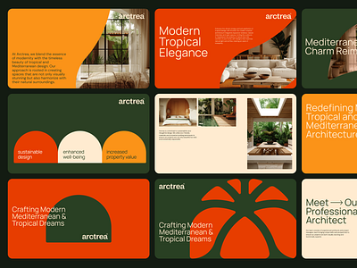 Arctrea - Presentation Deck architecture brand identity canva clean corporate editorial figma green interior keynote minimal orange pitch deck powerpoint presentation real estate tropical